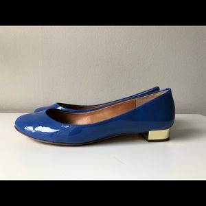 J. crew Jcrew Blue Janey Patent Metallic Heel Flat